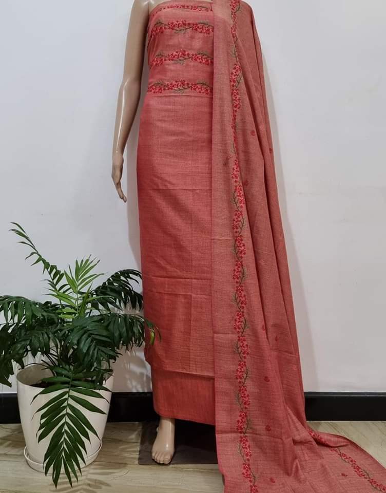 Pure Khaddi Cotton Linen Embroidery Work Unstitched Suit.