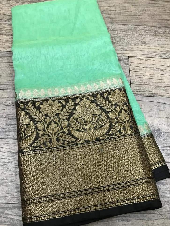 Bhagalpur Handloom Pure Linen Cotton Hand-Dyed Batik Pattern Saree-Gre