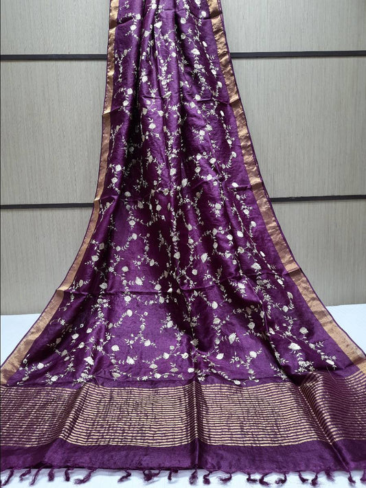 Pure Hand woven Banarasi Tussar Moonga Silk Sarees With Blouse Smooth & Soft Fabric ( length- 6.3 meter )