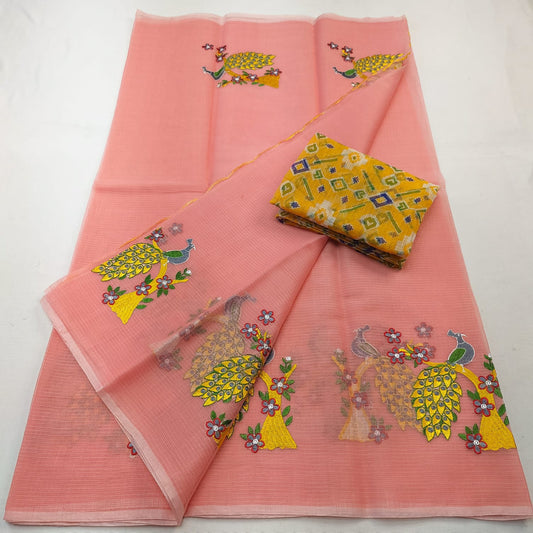 Pure Kota-Doria Saree with Blouse and Embroidery Work