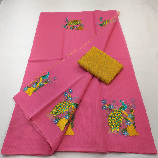 Pure Kota-Doria Saree with Blouse and Embroidery Work