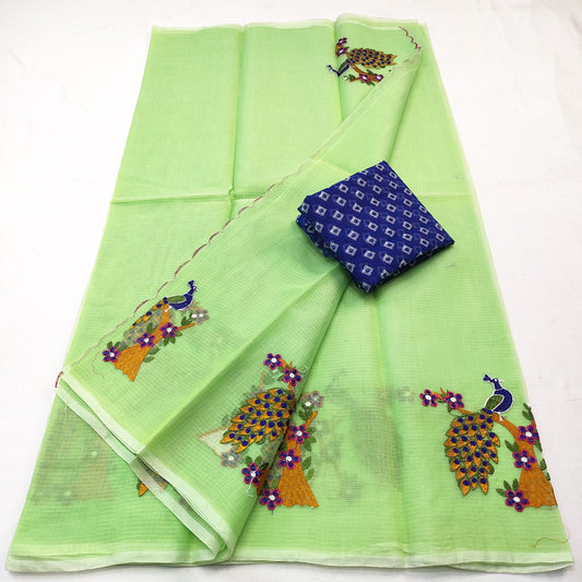 Pure Kota-Doria Saree with Blouse and Embroidery Work