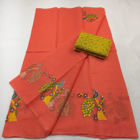 Pure Kota-Doria Saree with Blouse and Embroidery Work