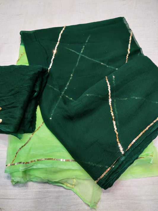 Pure Chiffon Sequence Line Full Work saree With Running Blouse.