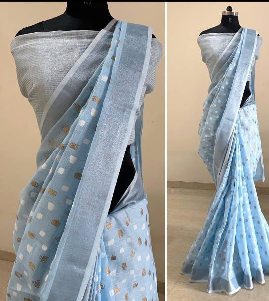 Pure Tissue Linen Sliver Zari Weaves Worked Sapphire Blue Saree – Organza  Mall
