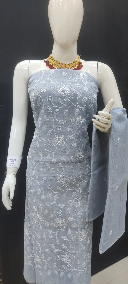 Pure Kota-Doria Unstitched Suit with Embroidey Work