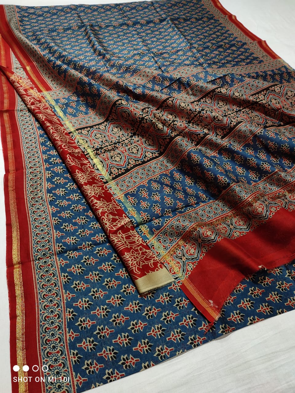 Pure Chanderi Cotton Silk Azrak Print Saree – thecotlin