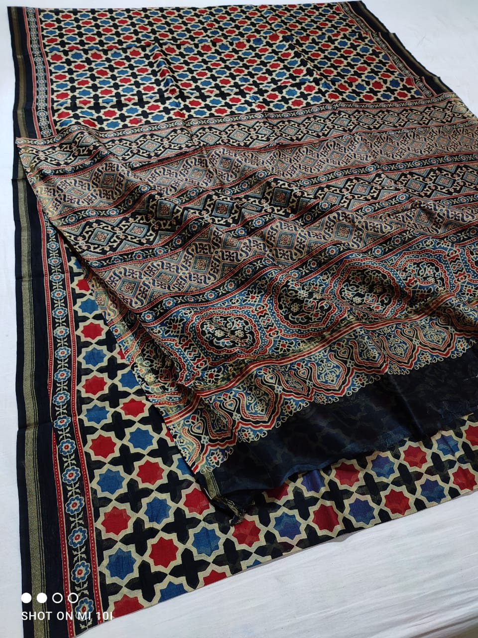 Pure Chanderi Cotton Silk Azrak Print Saree