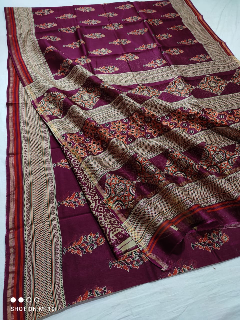 Pure Chanderi Cotton Silk Azrak Print Saree – thecotlin