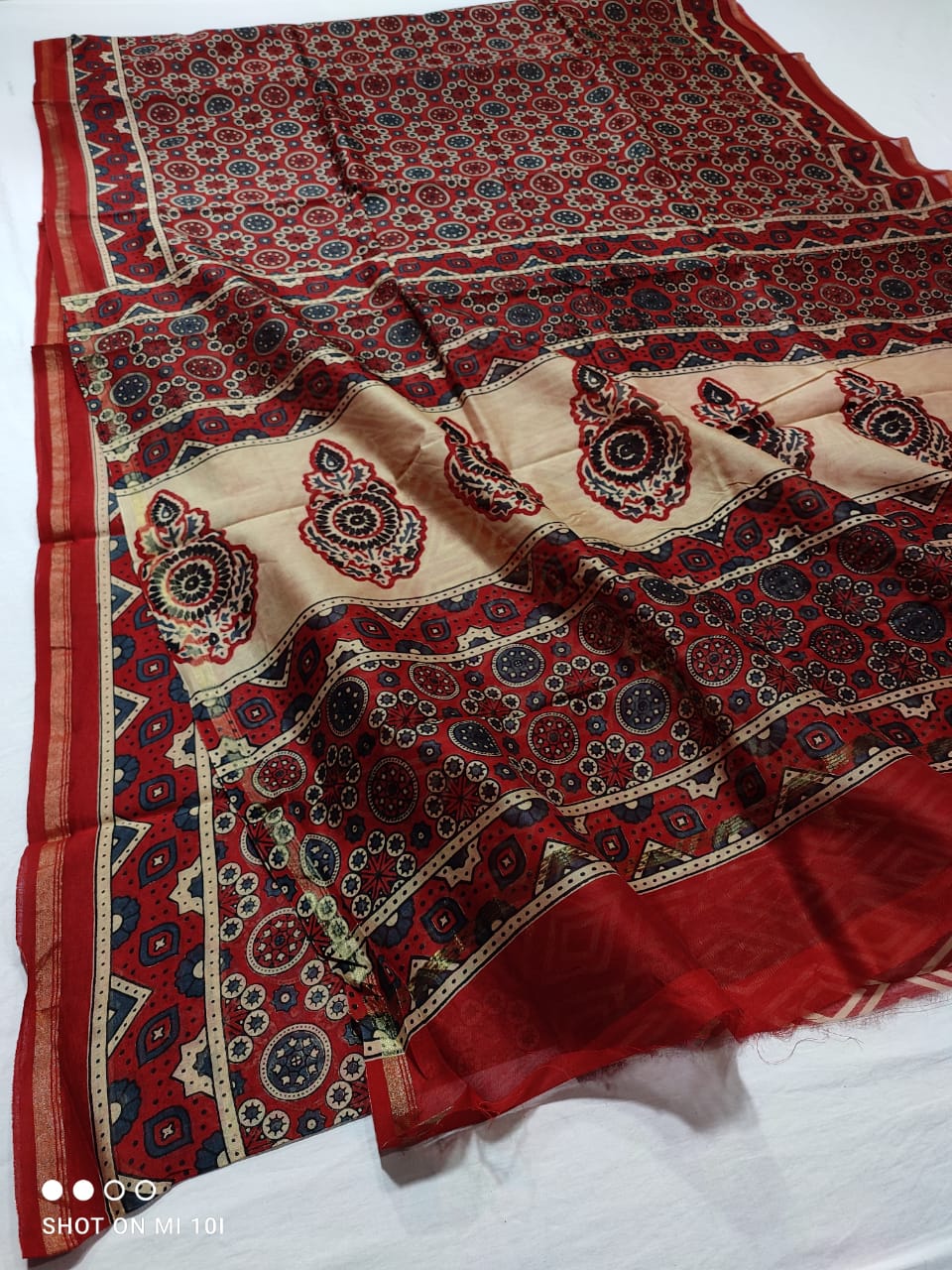 Pure Chanderi Cotton Silk Azrak Print Saree