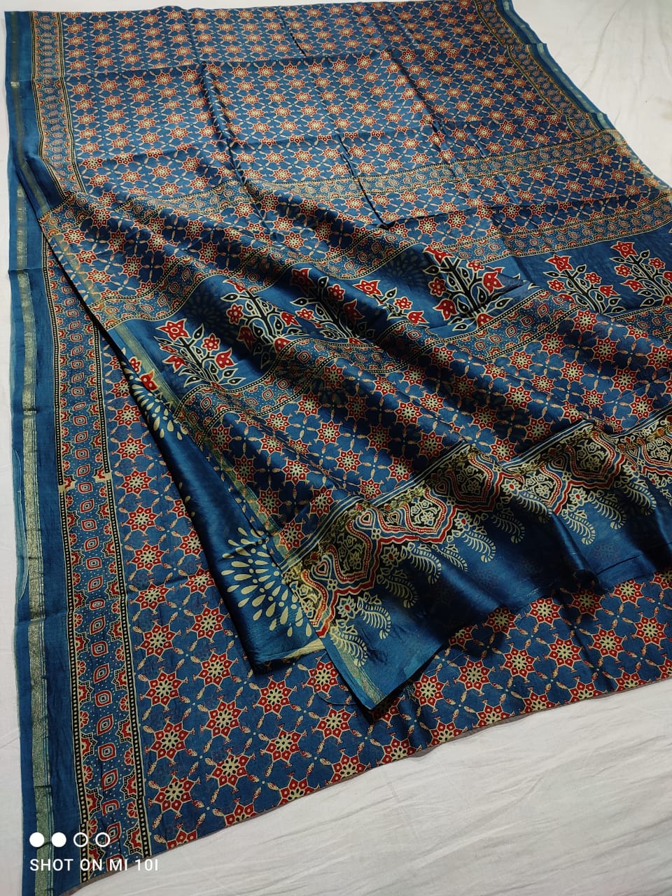 Pure Chanderi Cotton Silk Azrak Print Saree