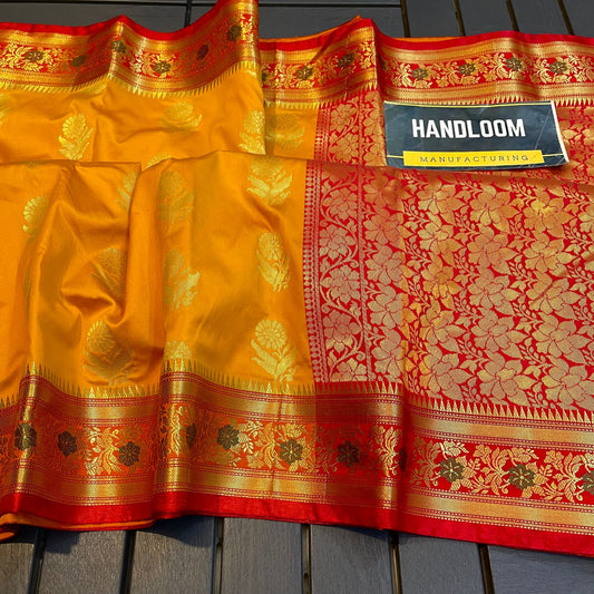 Handloom Weaved Litchi Silk Banarasi Saree with Running Blouse