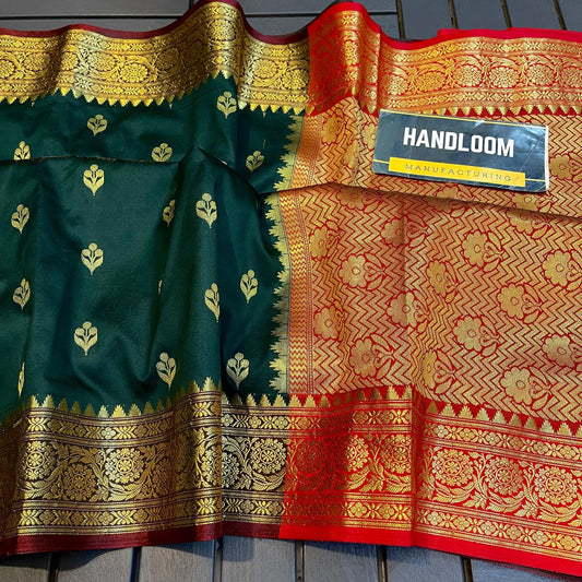 Handloom Weaved Litchi Silk Banarasi Saree with Running Blouse