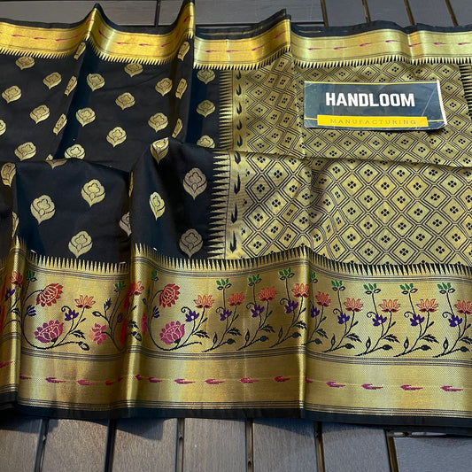 Handloom Weaved Litchi Silk Banarasi Saree with Running Blouse