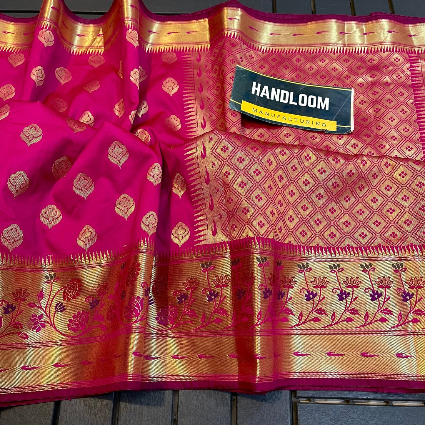 Handloom Weaved Litchi Silk Banarasi Saree with Running Blouse