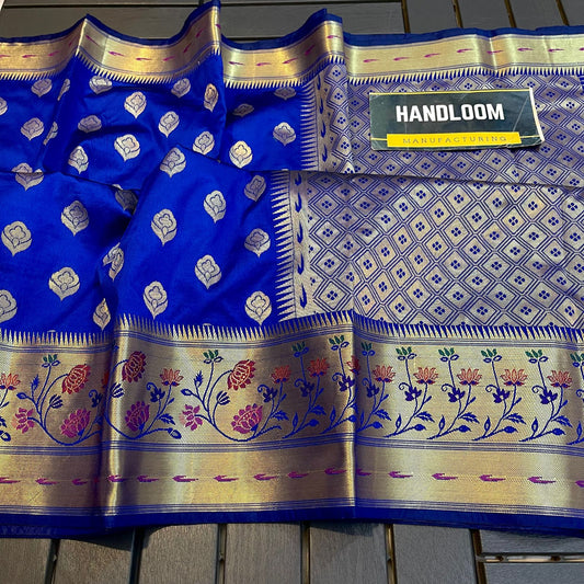 Handloom Weaved Litchi Silk Banarasi Saree with Running Blouse