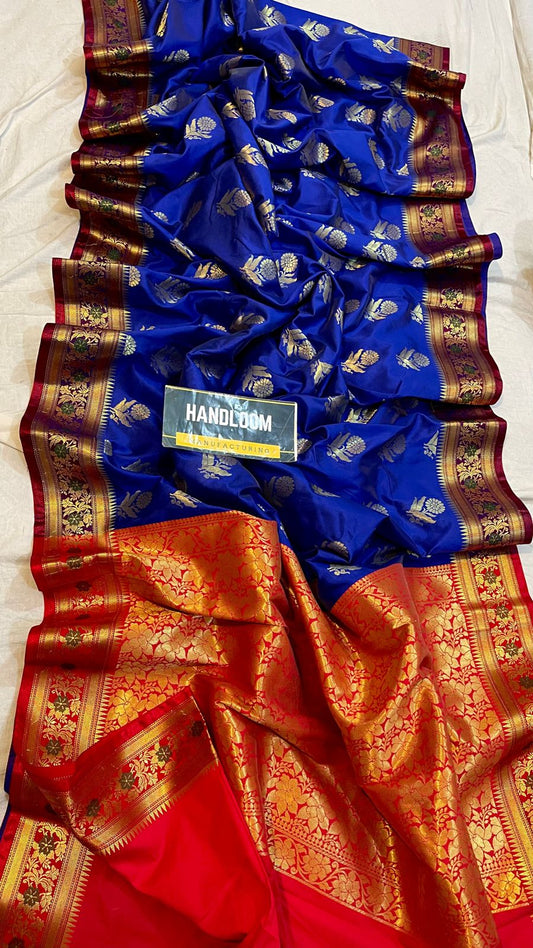 Handloom Weaved Litchi Silk Banarasi Saree with Running Blouse