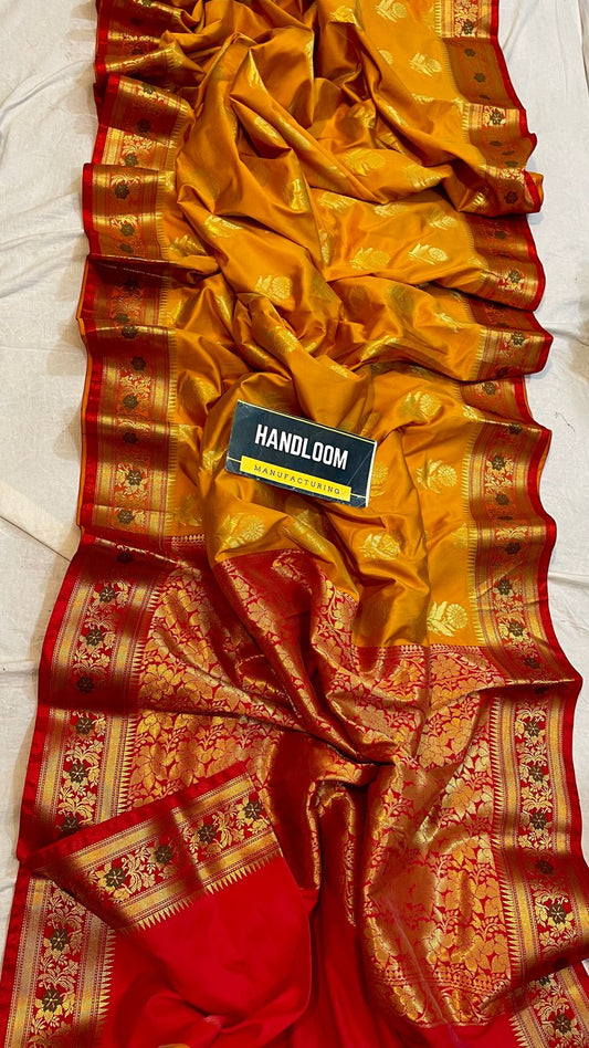 Handloom Weaved Litchi Silk Banarasi Saree with Running Blouse