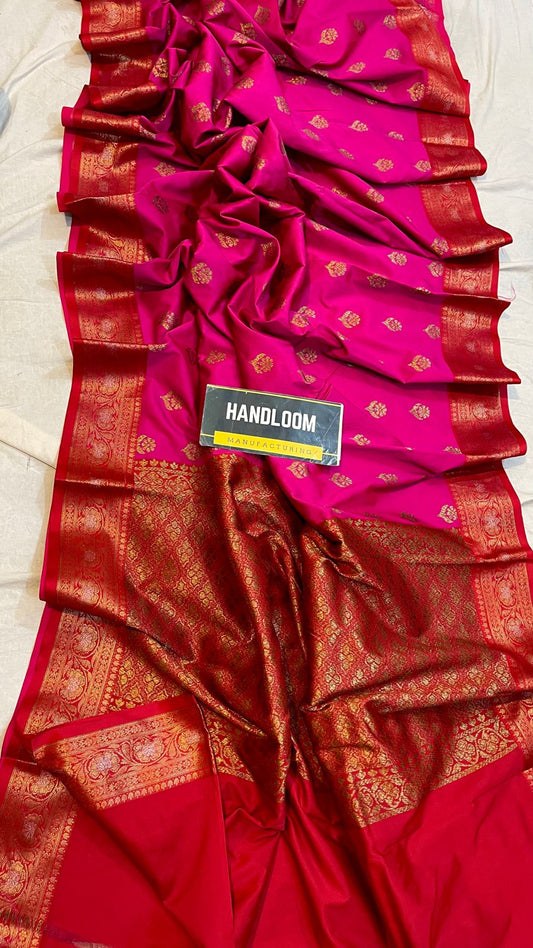 Handloom Weaved Litchi Silk Banarasi Saree with Running Blouse