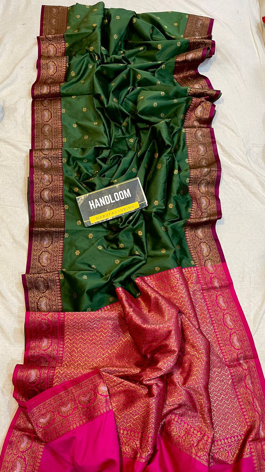 Handloom Weaved Litchi Silk Banarasi Saree with Running Blouse