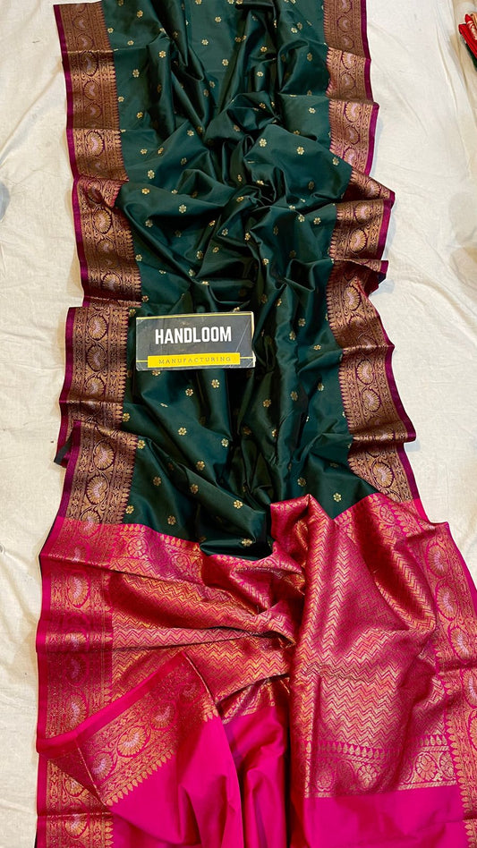 Handloom Weaved Litchi Silk Banarasi Saree with Running Blouse