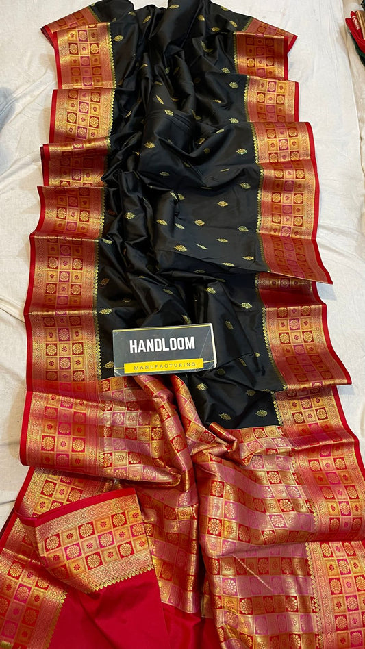 Handloom Weaved Litchi Silk Banarasi Saree with Running Blouse