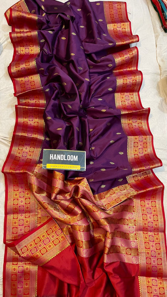 Handloom Weaved Litchi Silk Banarasi Saree with Running Blouse