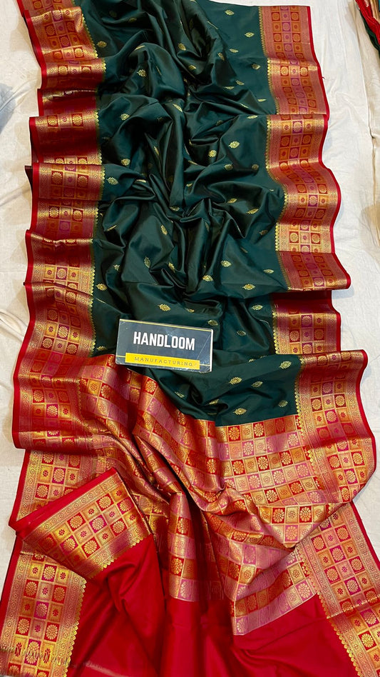 Handloom Weaved Litchi Silk Banarasi Saree with Running Blouse