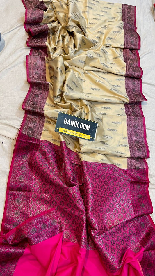 Handloom Weaved Litchi Silk Banarasi Saree with Running Blouse