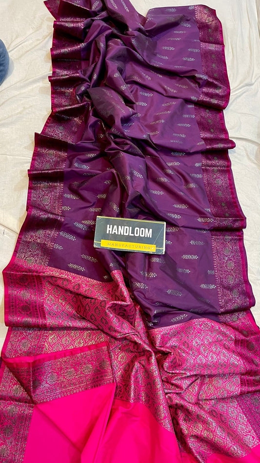 Handloom Weaved Litchi Silk Banarasi Saree with Running Blouse