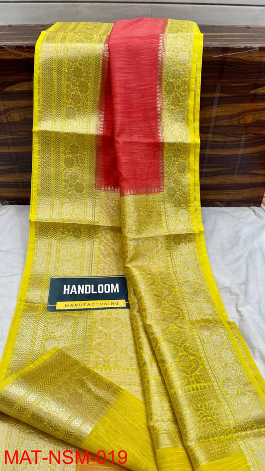 Handloom Weaved Pure Matka Silk Banarasi Saree with Running Blouse