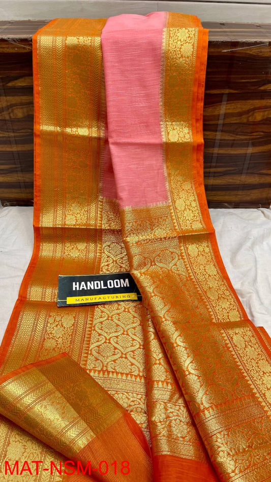 Handloom Weaved Pure Matka Silk Banarasi Saree with Running Blouse