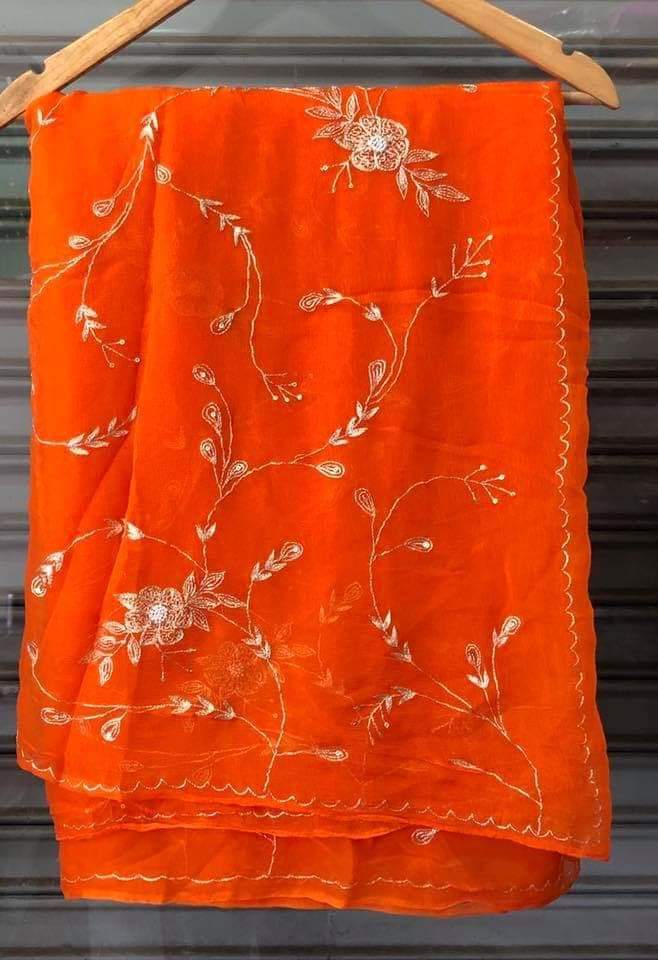 Pure Jaipuri Chiffon Jaal Work Saree With Beautiful Rajputi look and Running Blouse