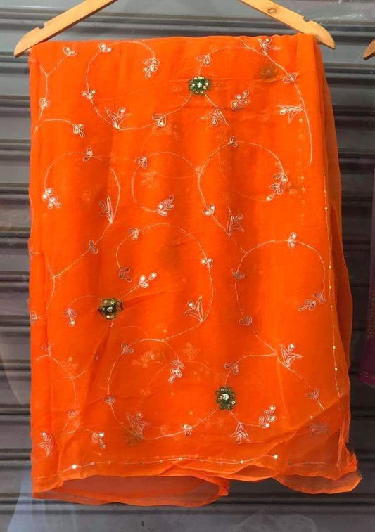 Pure Jaipuri Chiffon Jaal Work Saree With Beautiful Rajputi look and Running Blouse