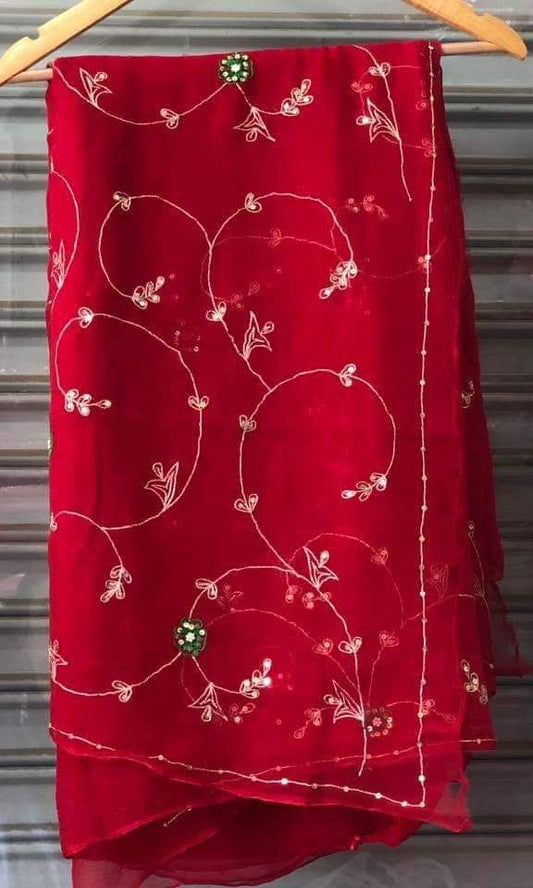 Pure Jaipuri Chiffon Jaal Work Saree With Beautiful Rajputi look and Running Blouse