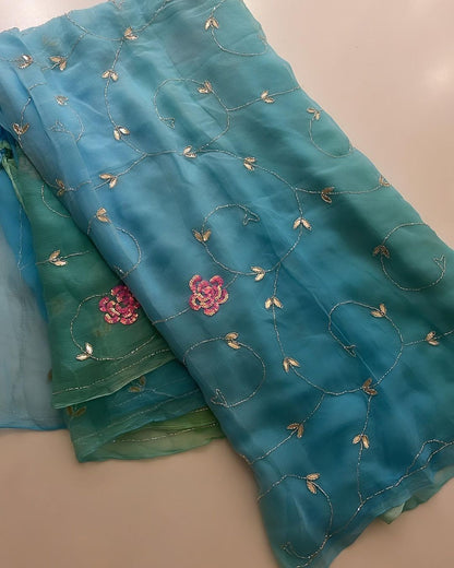 Designer Pure jaipuri Chiffon Saree with 15 Big Flower Motif