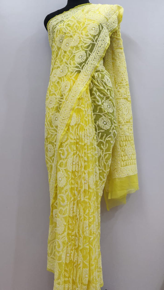 Pure Georgette Chikankari Hand-work Saree With Running Blouse