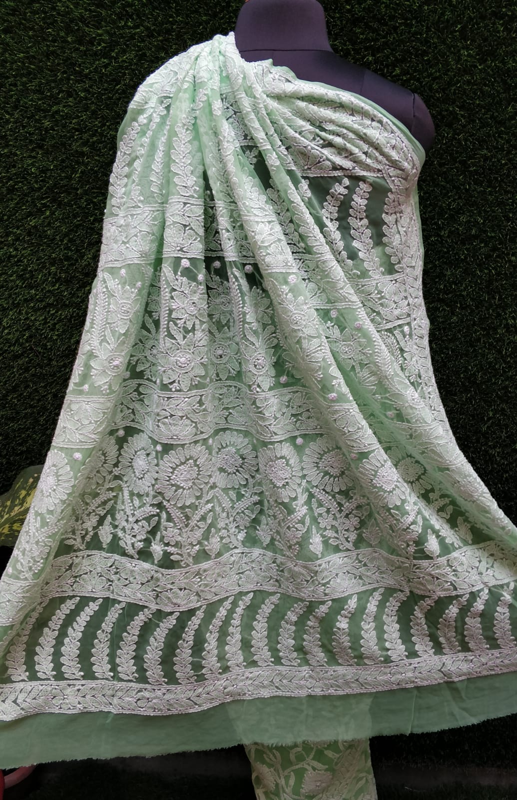 Chiffon Georgette All Over Jaal Chikankari Saree With Heavy Hand Work –  fab-persona