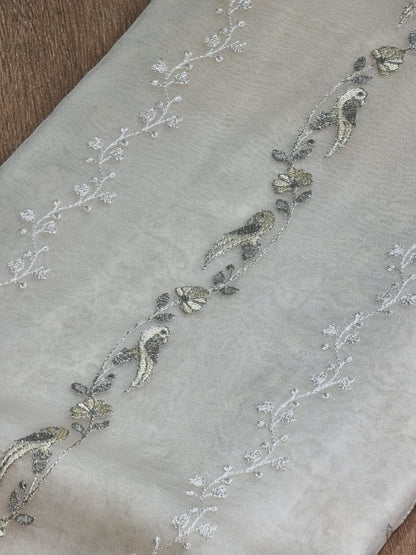 Pure Organza Silk Saree With Chikankari Hand-Work and Crochet lace