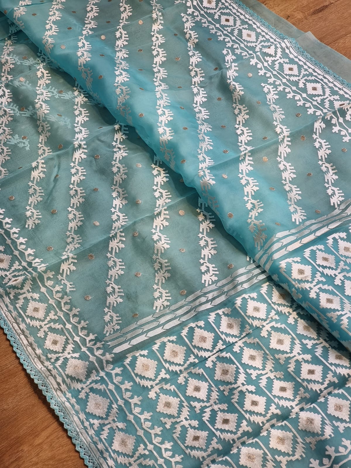 Pure Organza Silk Saree With Dhakai embroidery Hand-Work – thecotlin