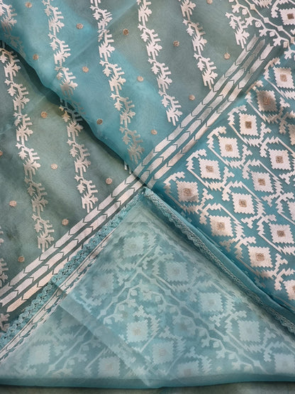 Pure Organza Silk Saree With Dhakai embroidery Hand-Work