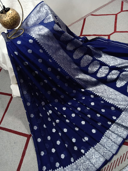 Handloom Weaved georgette Silk Banarasi Saree with Running Blouse