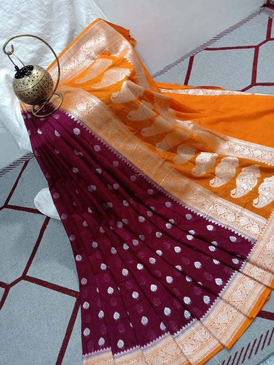 Handloom Weaved georgette Silk Banarasi Saree with Running Blouse