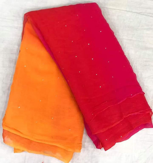 Pure jaipuri chiffon saree with beautiful mukaish work