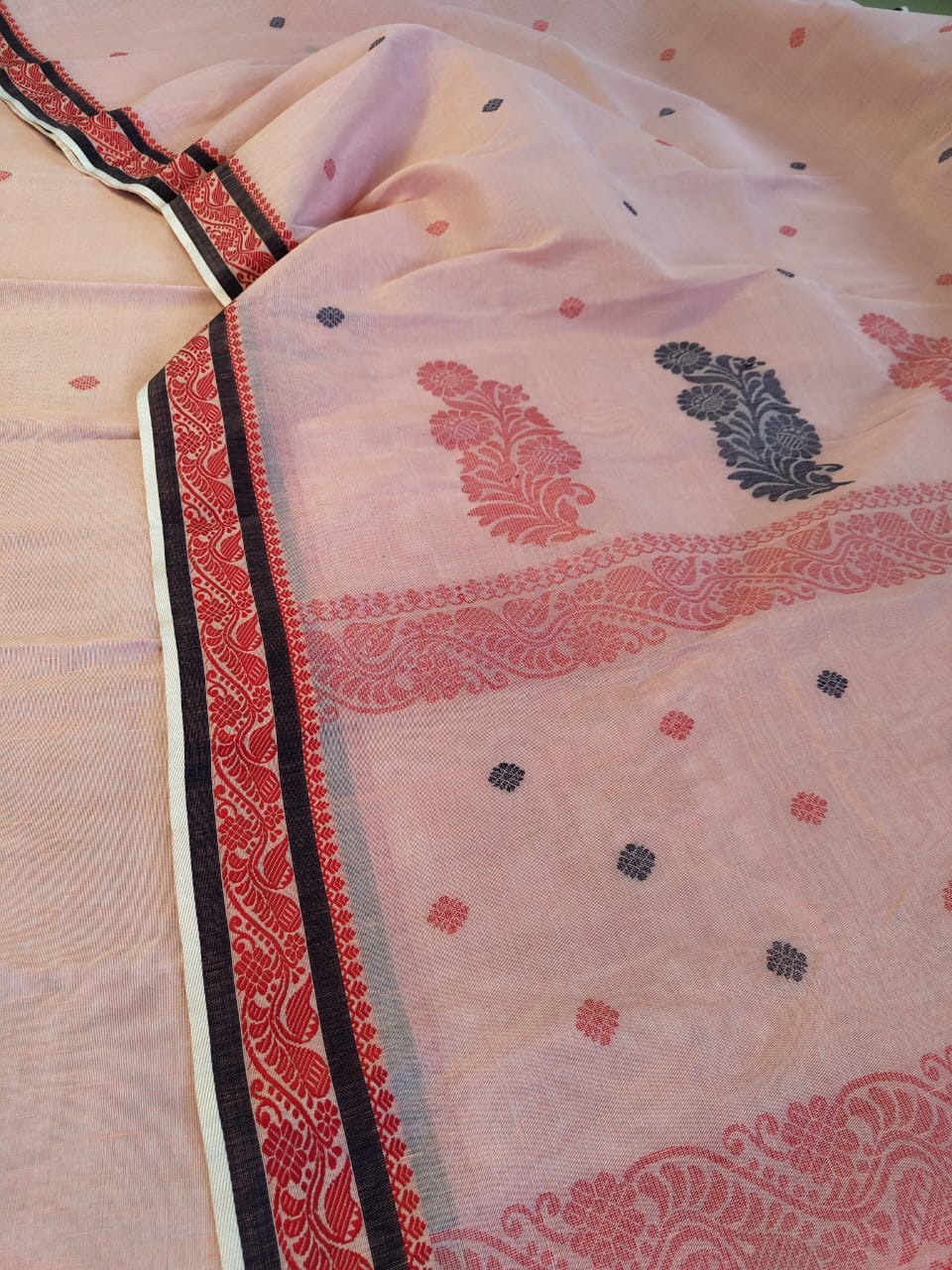 Pure Jamdani baluchari Linen Saree With Blouse piece