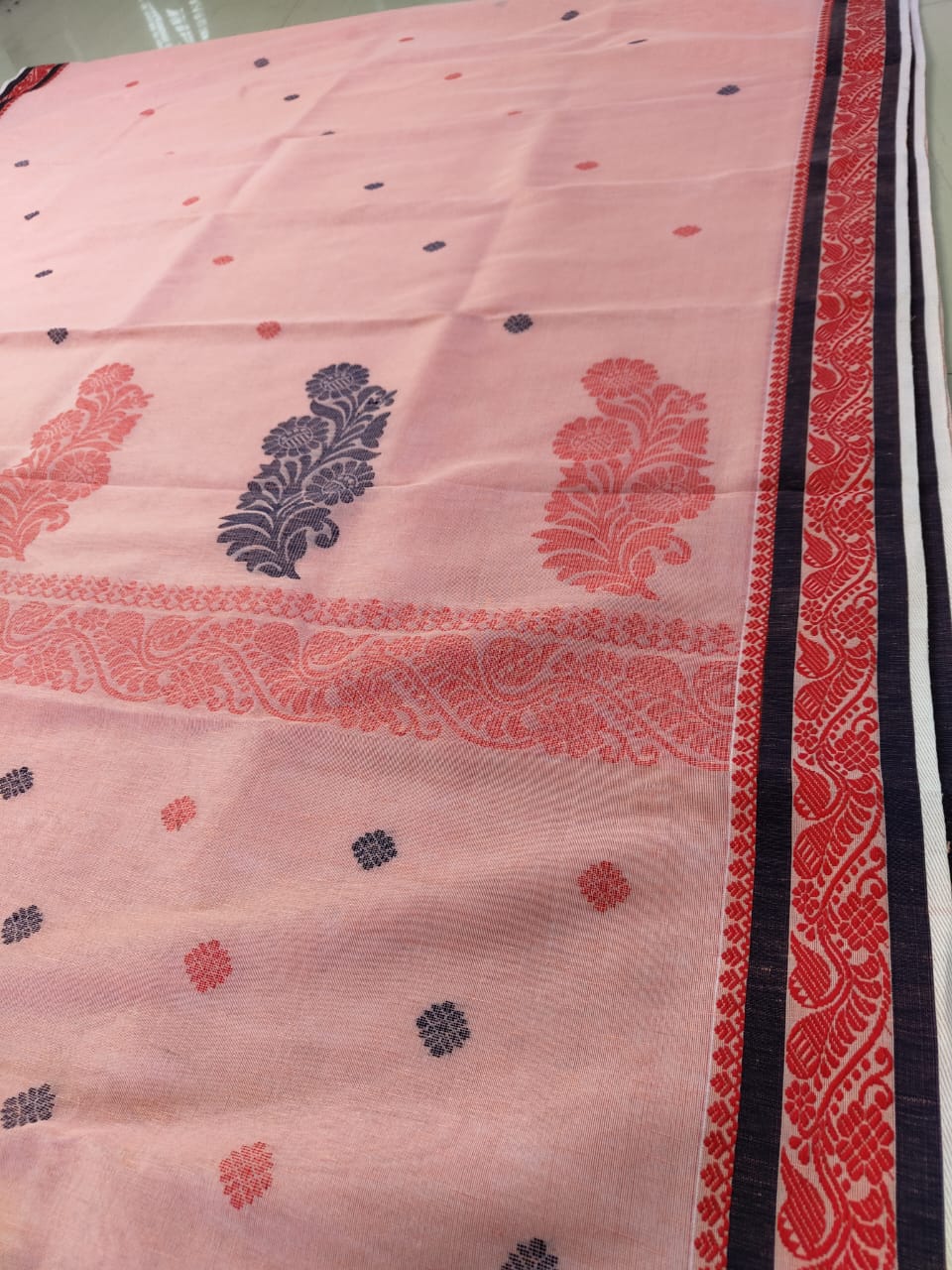 Pure Jamdani baluchari Linen Saree With Blouse piece