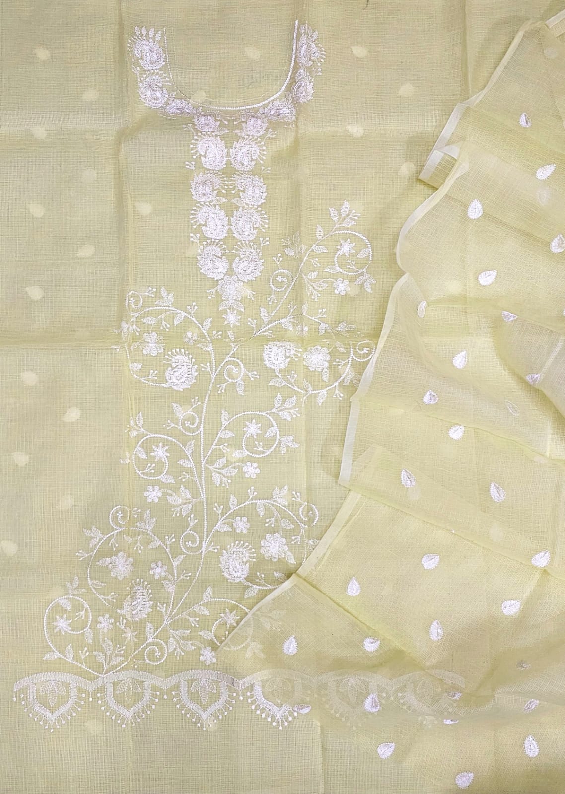 Pure Kota-Doria Unstitched Suit with Embroidery Work