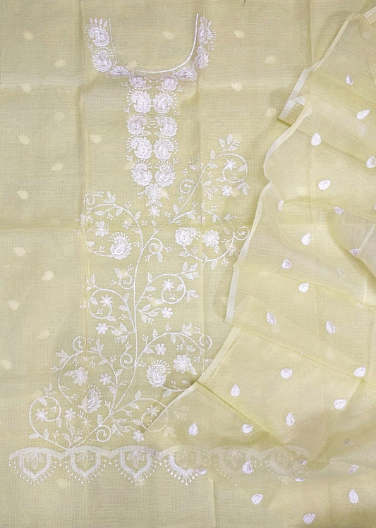 Pure Kota-Doria Unstitched Suit with Embroidery Work