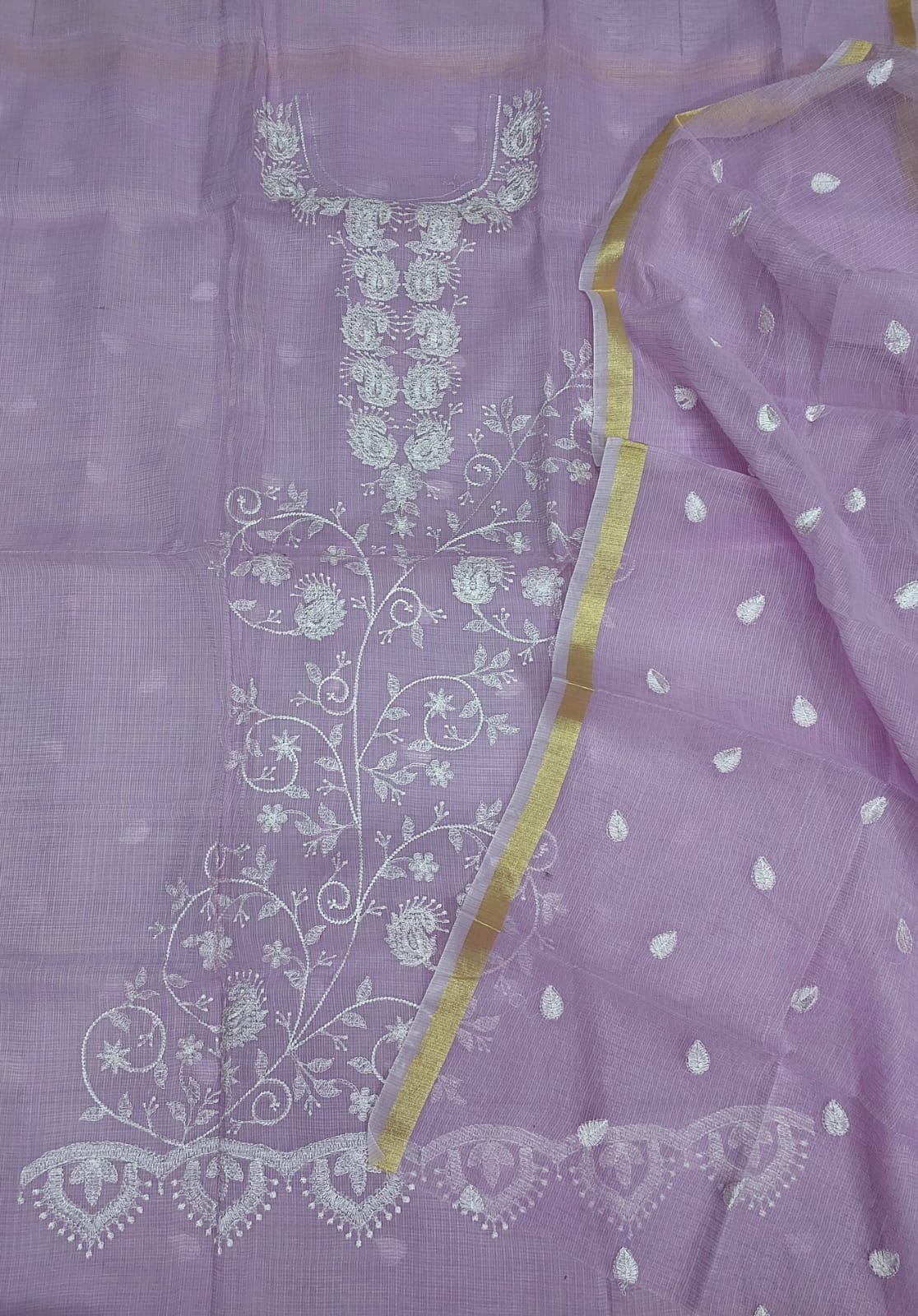 Pure Kota-Doria Unstitched Suit with Embroidery Work