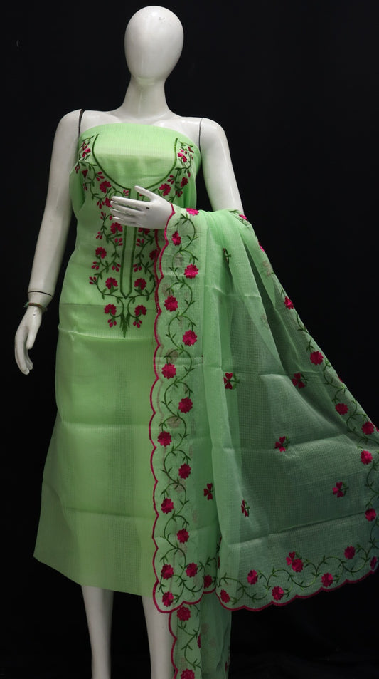 Pure Kota-Doria Unstitched Suit with Embroidery Work